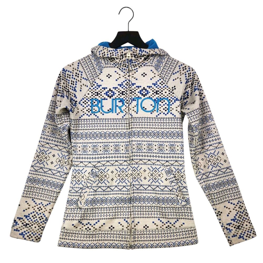 Burton Spell Out DB Peak Hoodie Womens X-Small XS Full Zip Fair Isle Snowboard